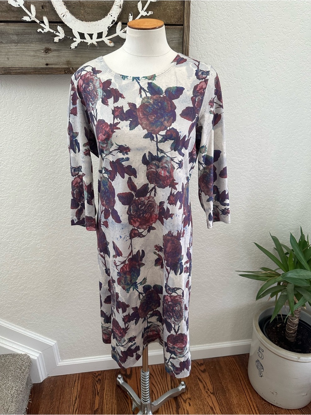 Peruvian Connection cotton floral 3/4 sleeve dress size M
